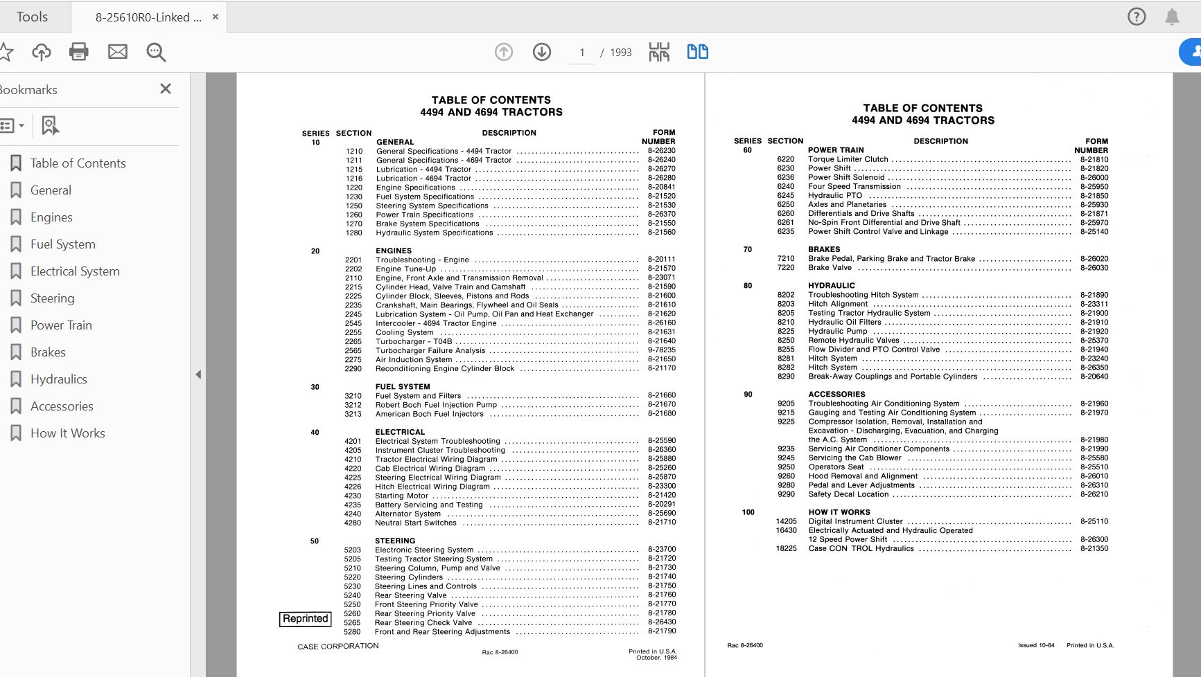 Case IH Tractor 4494 4694 COMPLETE Service Manual8 25610R0 1