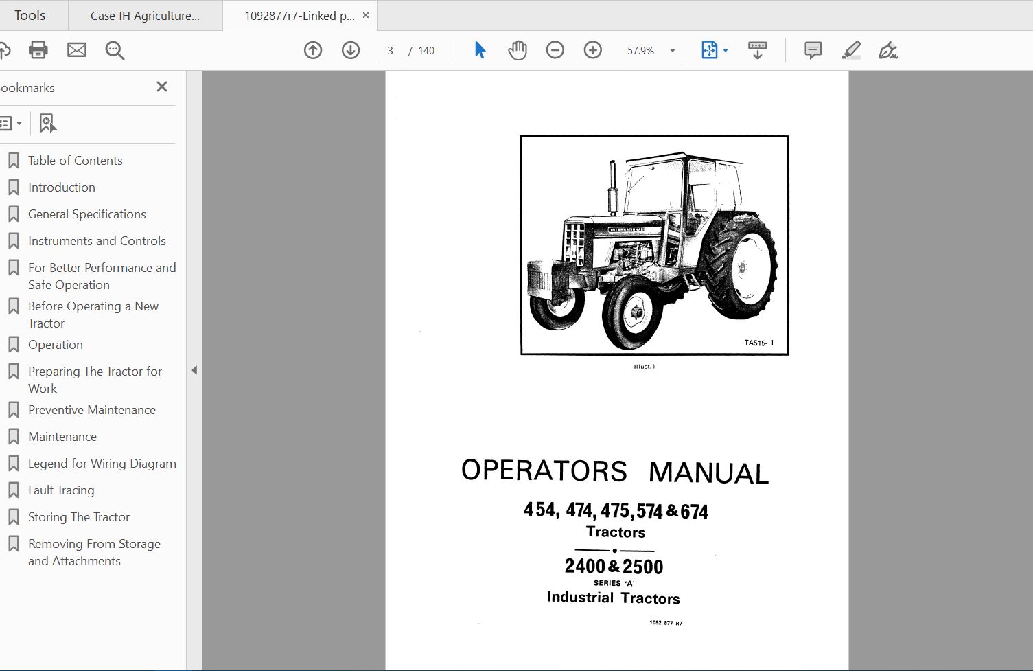 Case IH Tractor 454 474 574 674 United Kingdom Build Indust Trcts Operators Manual1092877R7 2