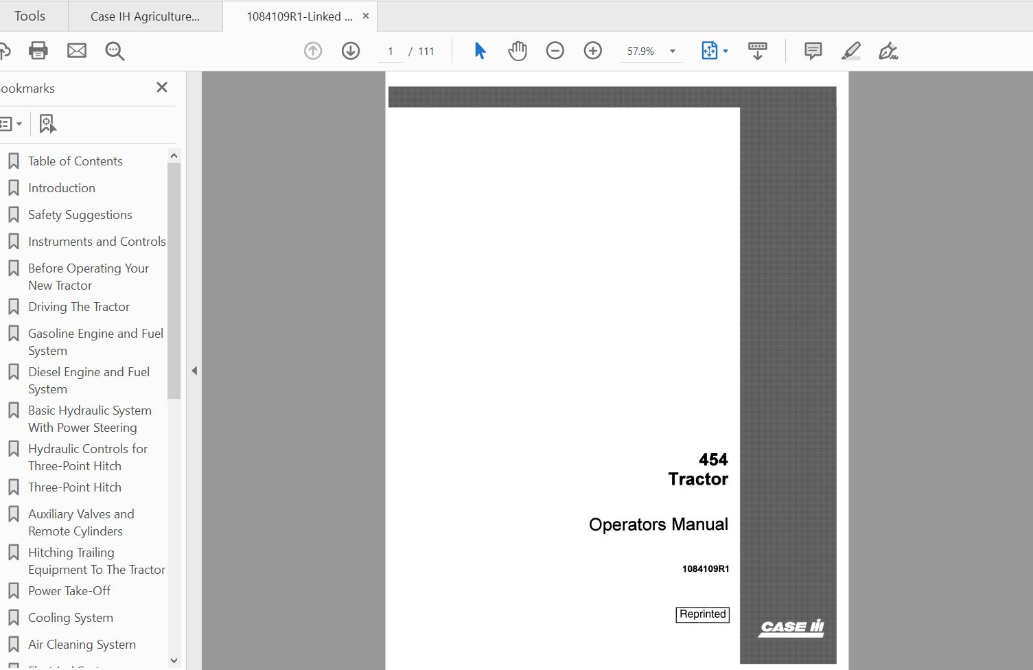 Case IH Tractor 454 Operators Manual1084109R1 1