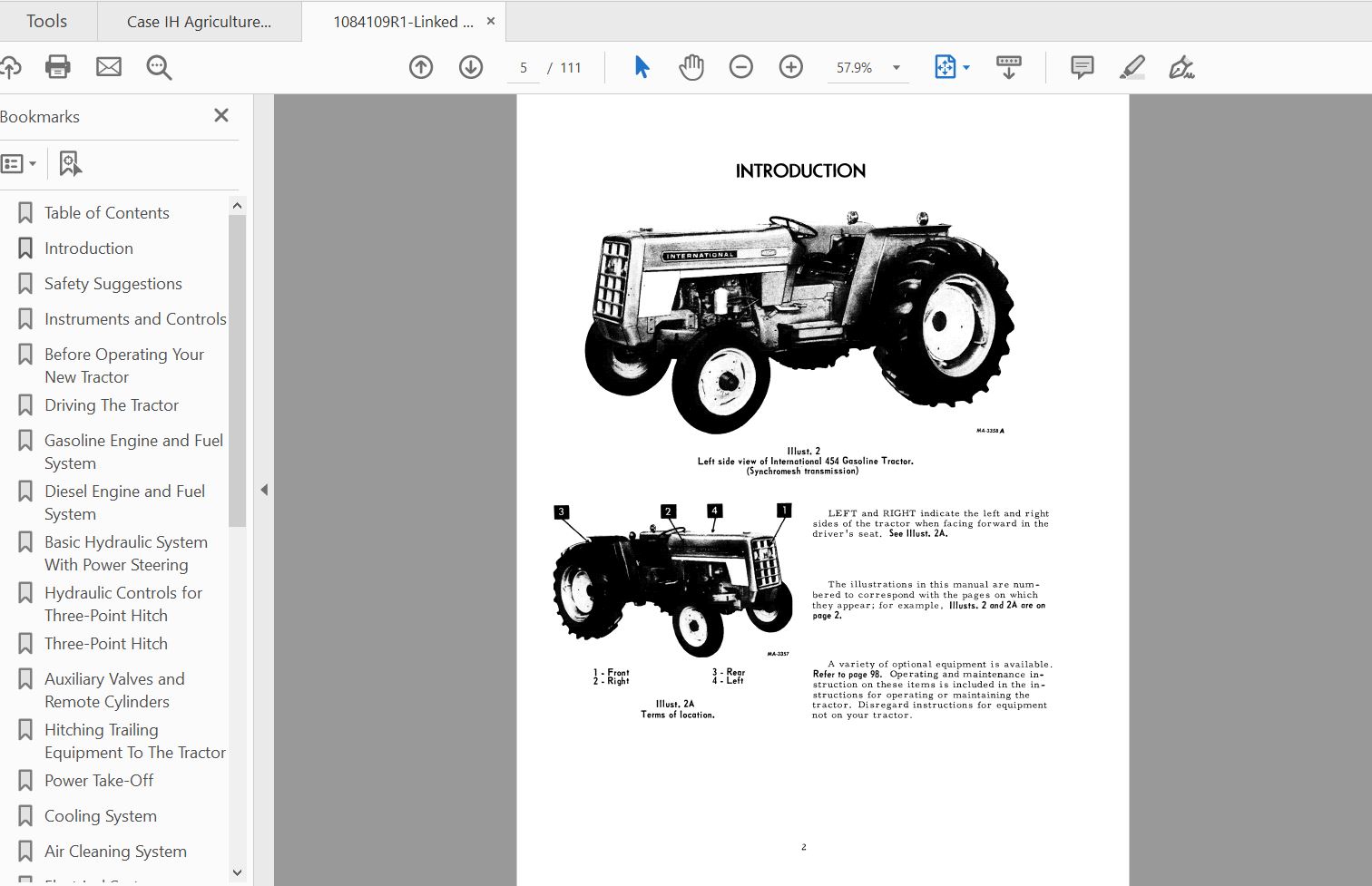 Case IH Tractor 454 Operators Manual1084109R1 2
