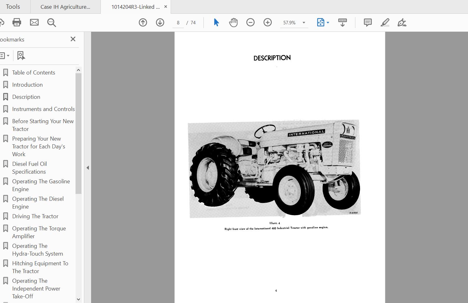 Case IH Tractor 460 Series Industrial Tractor International Operators Manual1014204R3 2