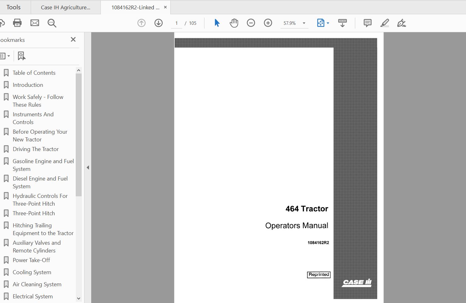 Case IH Tractor 464 Operators Manual1084162R2 1