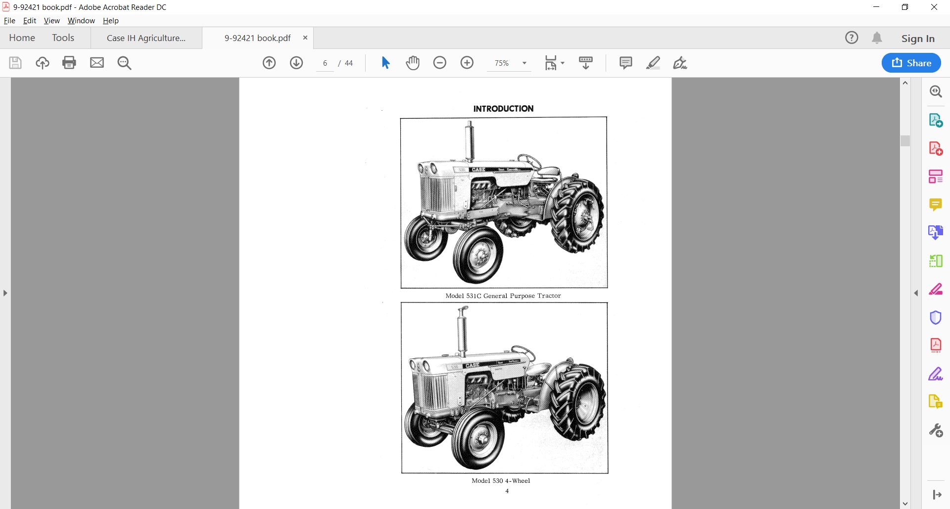 Case IH Tractor 530 Series Diesel Tractors Supplement Operators Manual9 92421 2