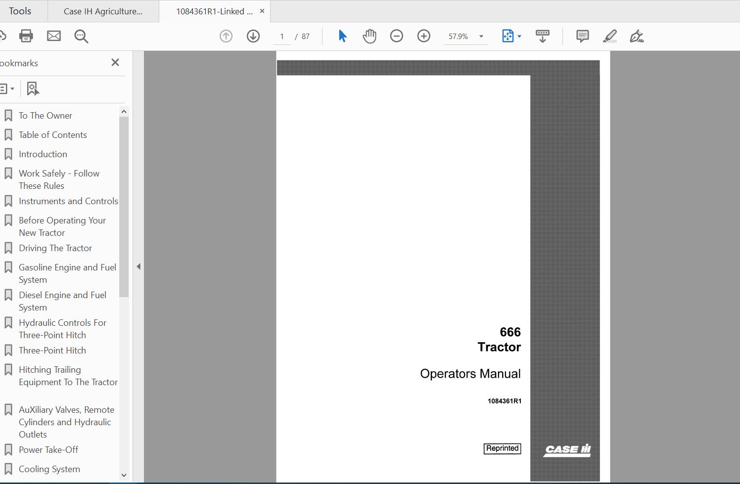 Case IH Tractor 666 Operators Manual1084361R1 1