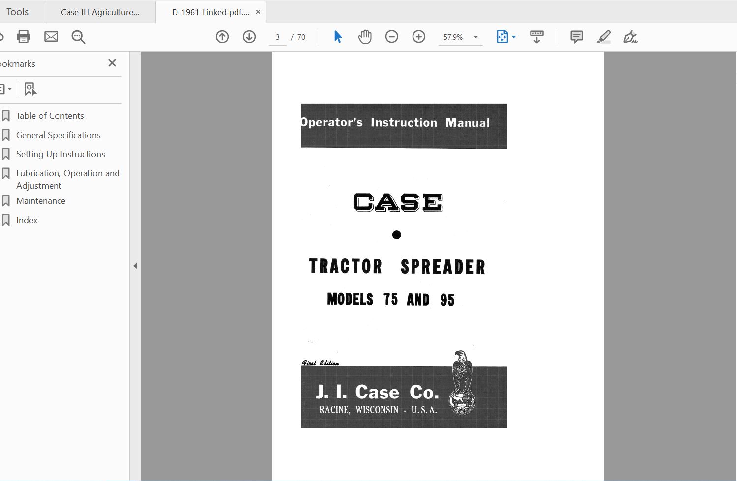 Case IH Tractor 75 95 Tractor Speader CASE Operators ManualD 1961 2