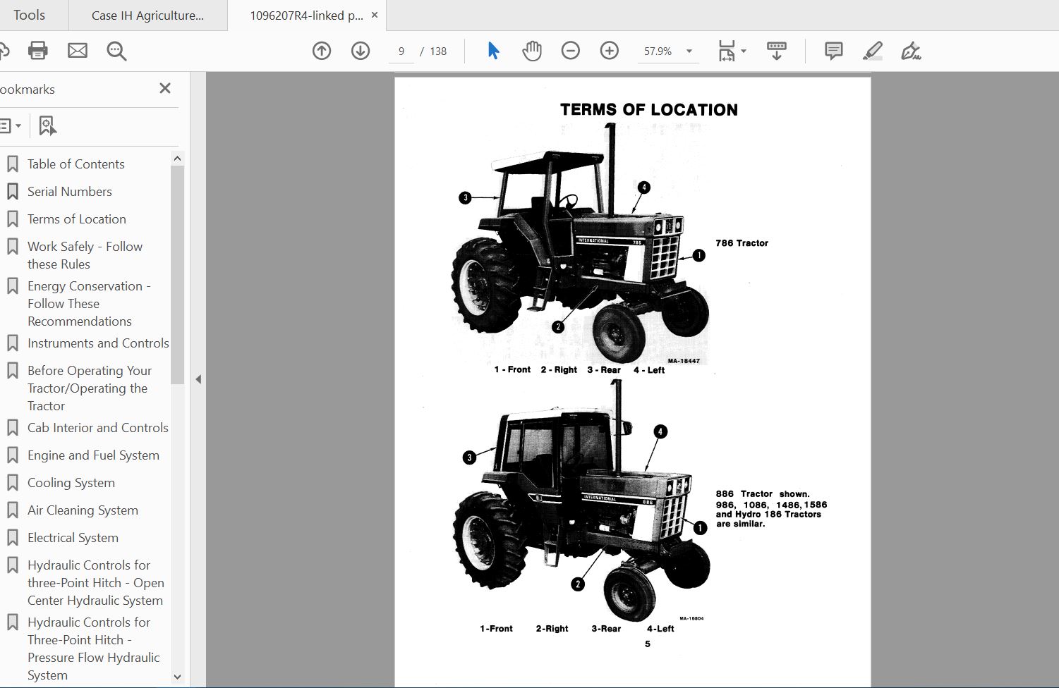 Case IH Tractor 786 886 986 1086 1486 1586 and Hydro 186 Operators Manual1096207R4 2