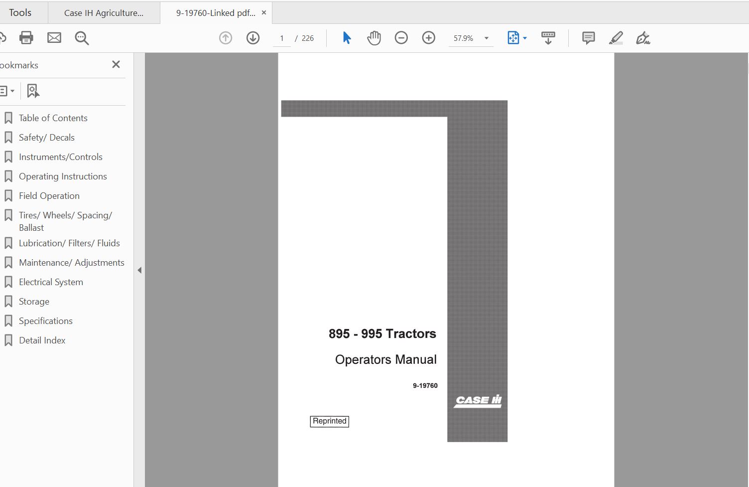 Case IH Tractor 895995 Operators Manual9 19760 1