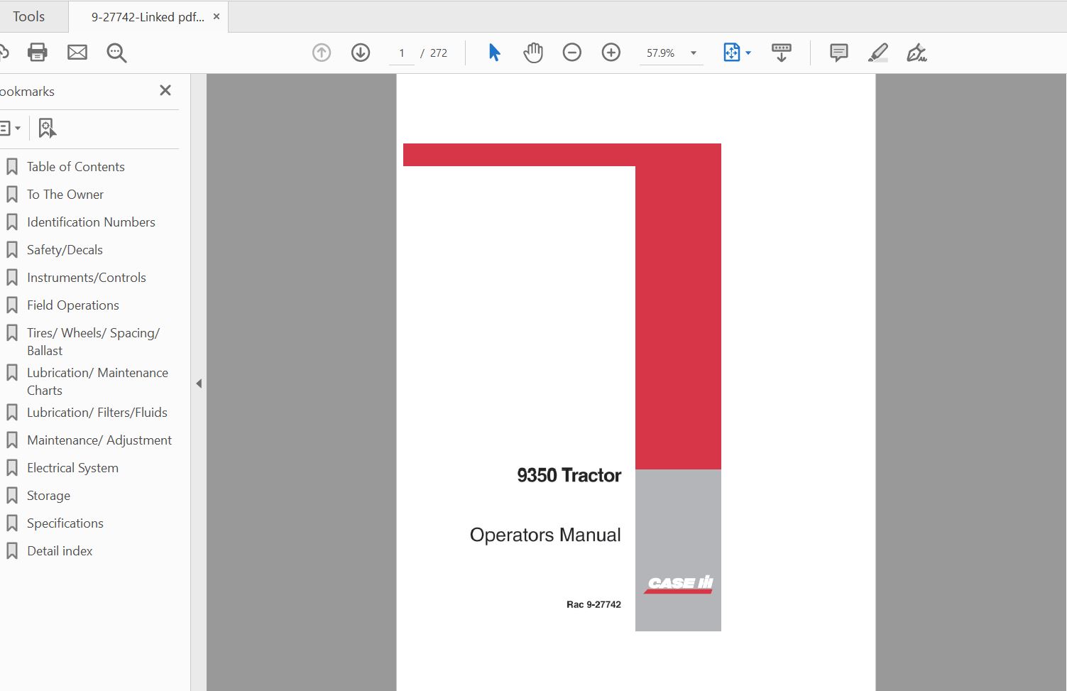 Case IH Tractor 9350 Operators Manual9 27742 1