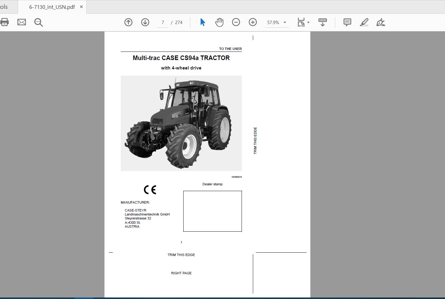 Case IH Tractor CS78 CS78a CS86a CS94a Operators Manual6 7130 2