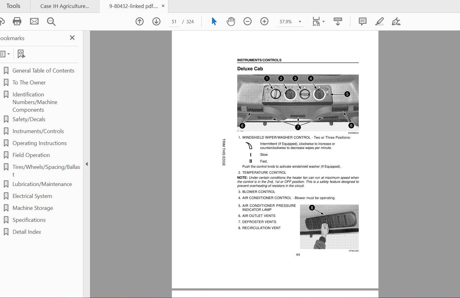 Case IH Tractor CX50 CX60 CX70 CX80 CX90 CX100 Operators Manual9 80432 3