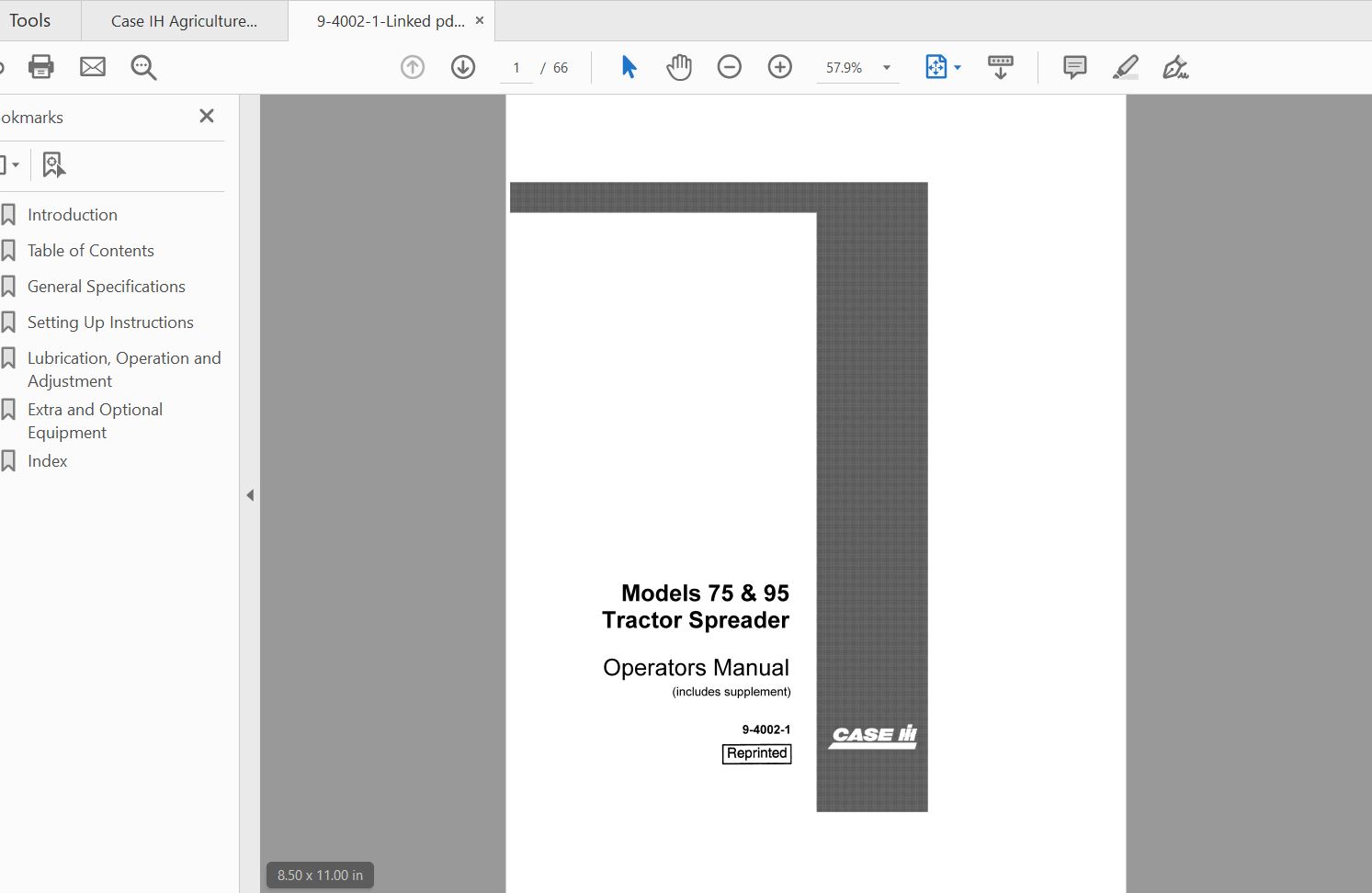 Case IH Tractor Case 75 and 95 Tractor Spreader Operators Manual9 4002 1 1
