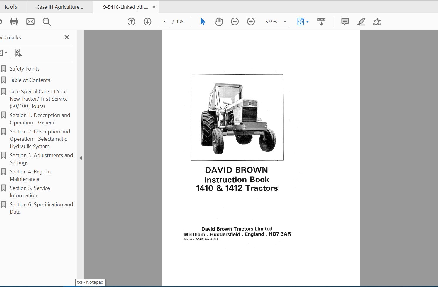 Case IH Tractor David Brown 1410 1412 Operators Manual9 5416 2