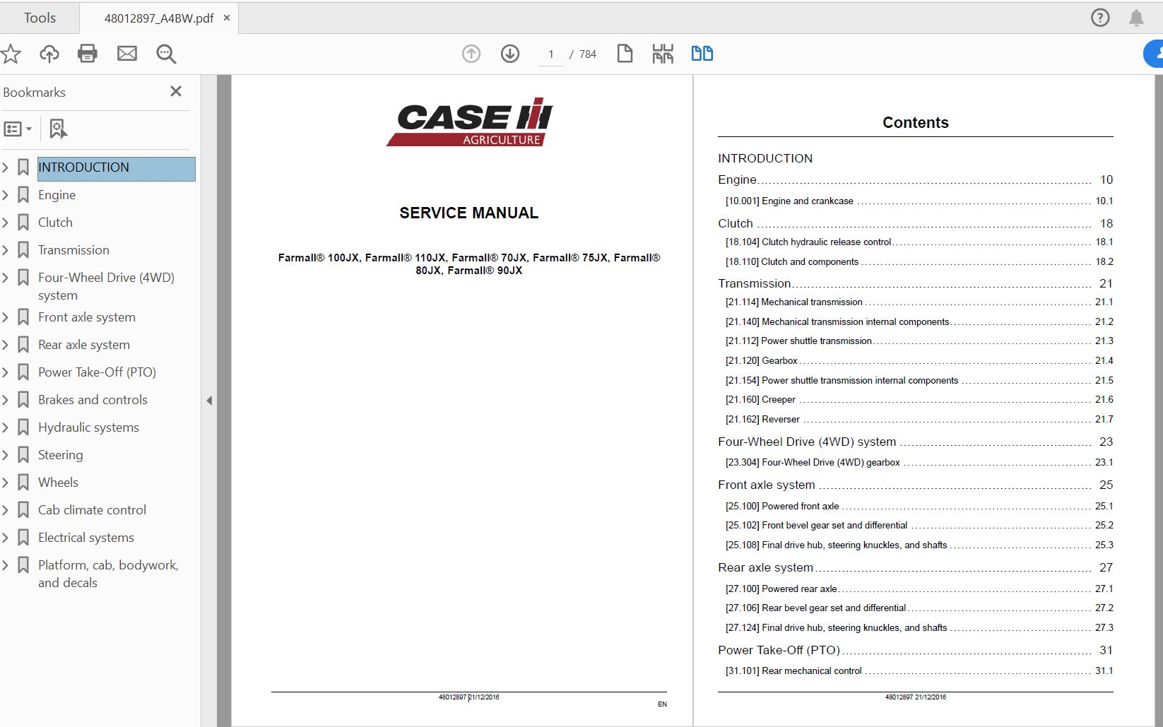 Case IH Tractor Farmall 100JX110JX70JX75JX80JX90JX Service Manual48012897 1