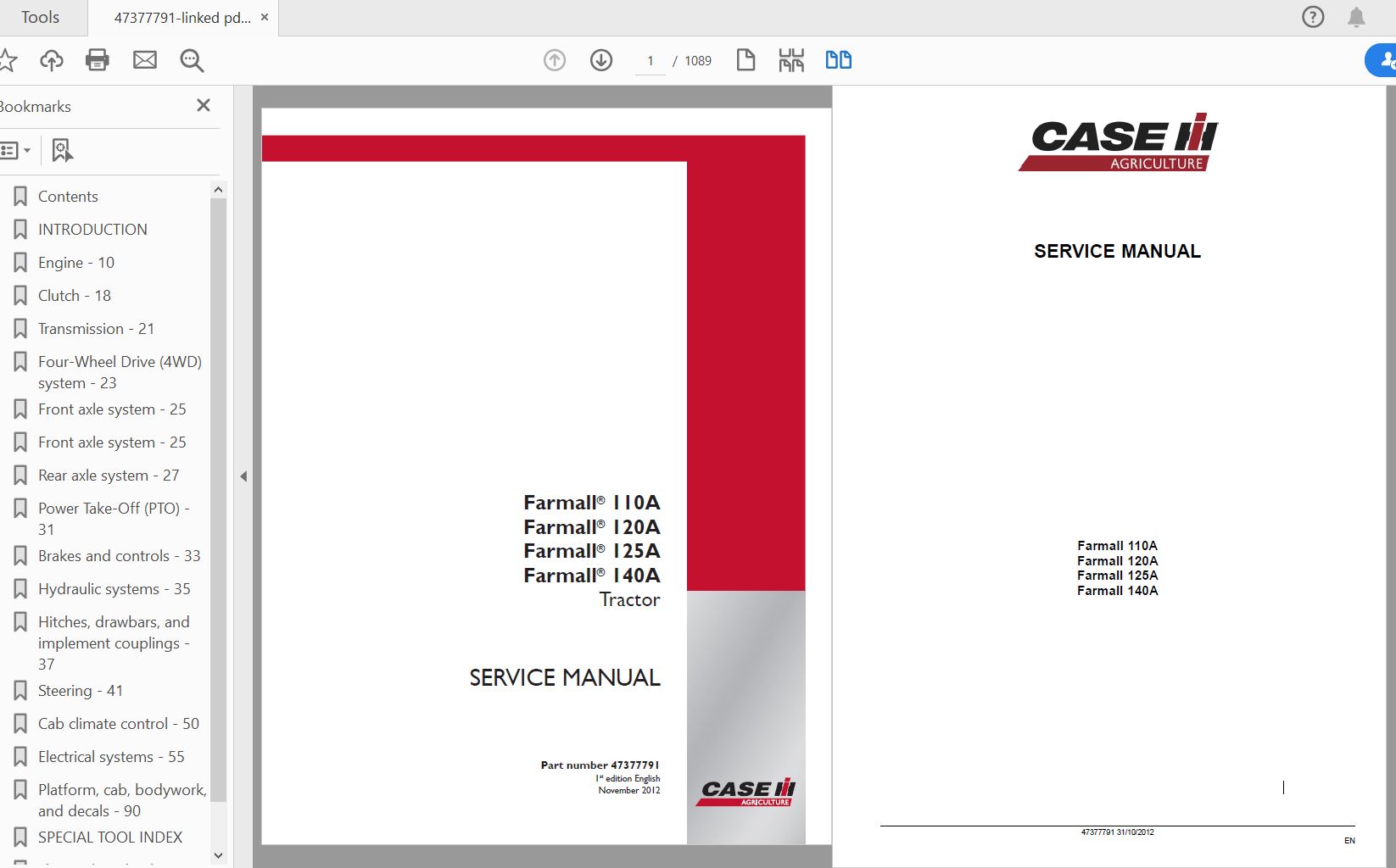 Case IH Tractor Farmall 110A120A125A140A Service Manual47377791 1
