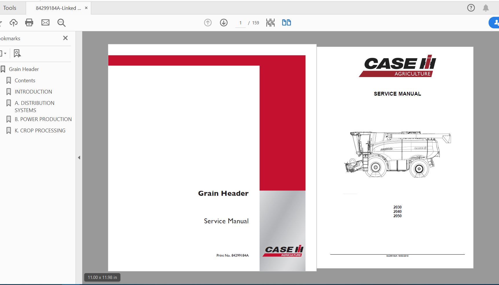 Case IH Tractor Grain Header Service Manual84299184A 1