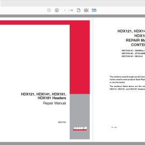 Case IH Tractor HDX121HDX141HDX161HDX181 Headers Service Manual86637559 1