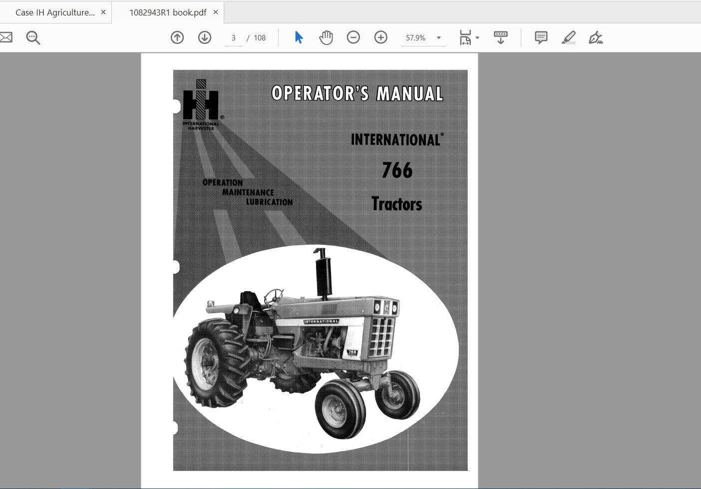 Case IH Tractor International 766 Operators Manual1082943R1 2