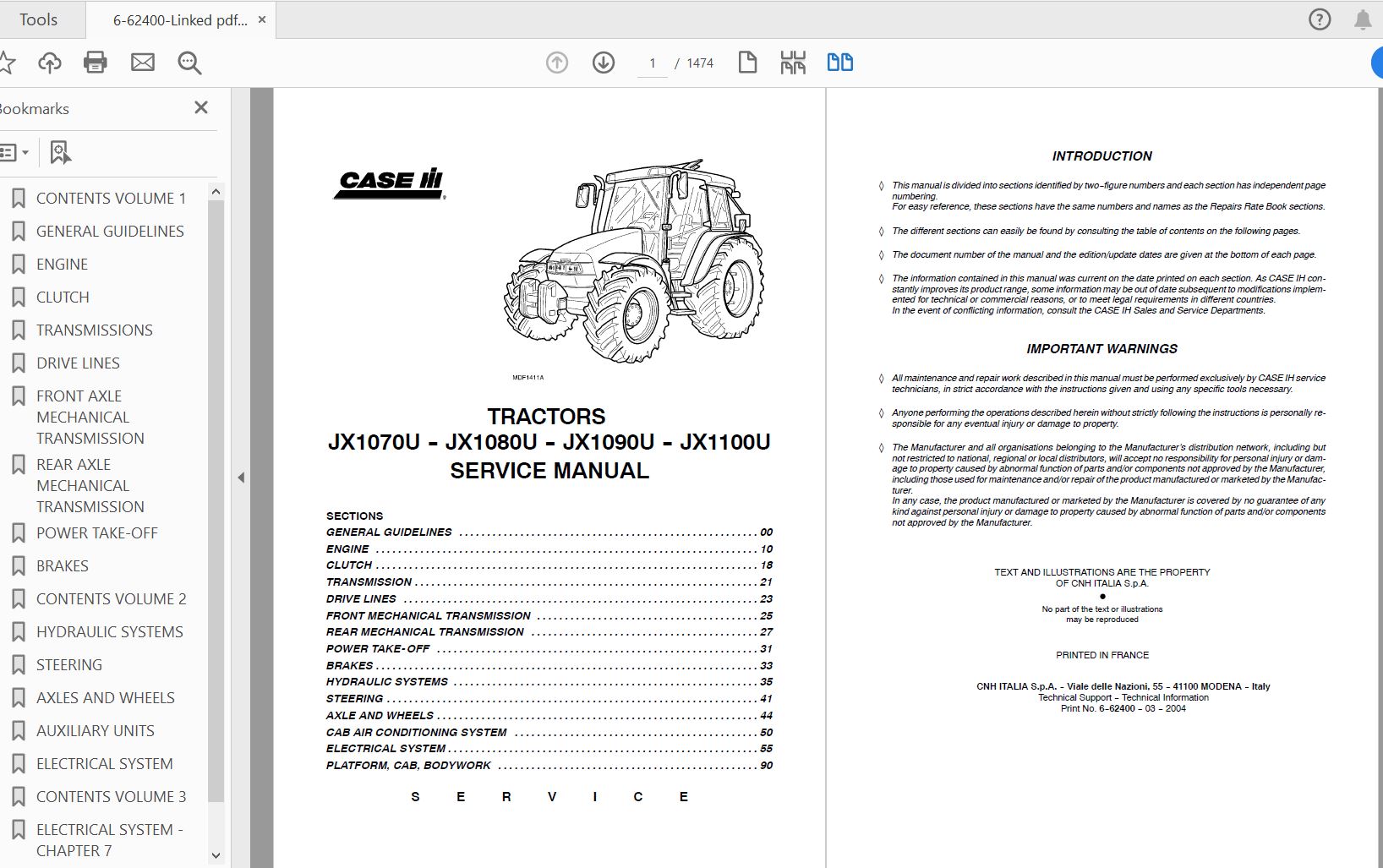 Case IH Tractor JX1070UJX1080UJX1090UJX1100U Service Manual6 62400 1