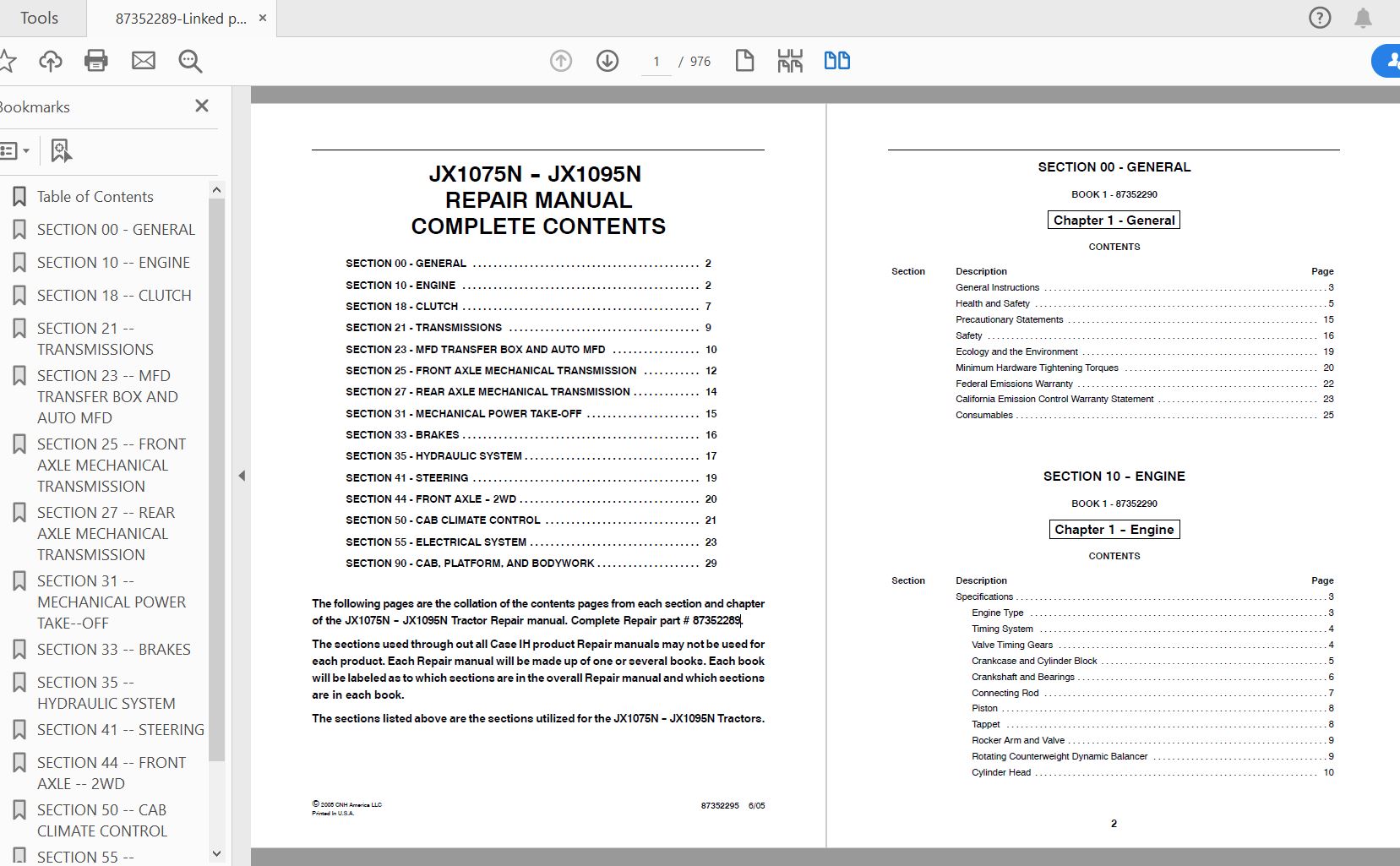 Case IH Tractor JX1075N JX1095N Service Manual87352289 1