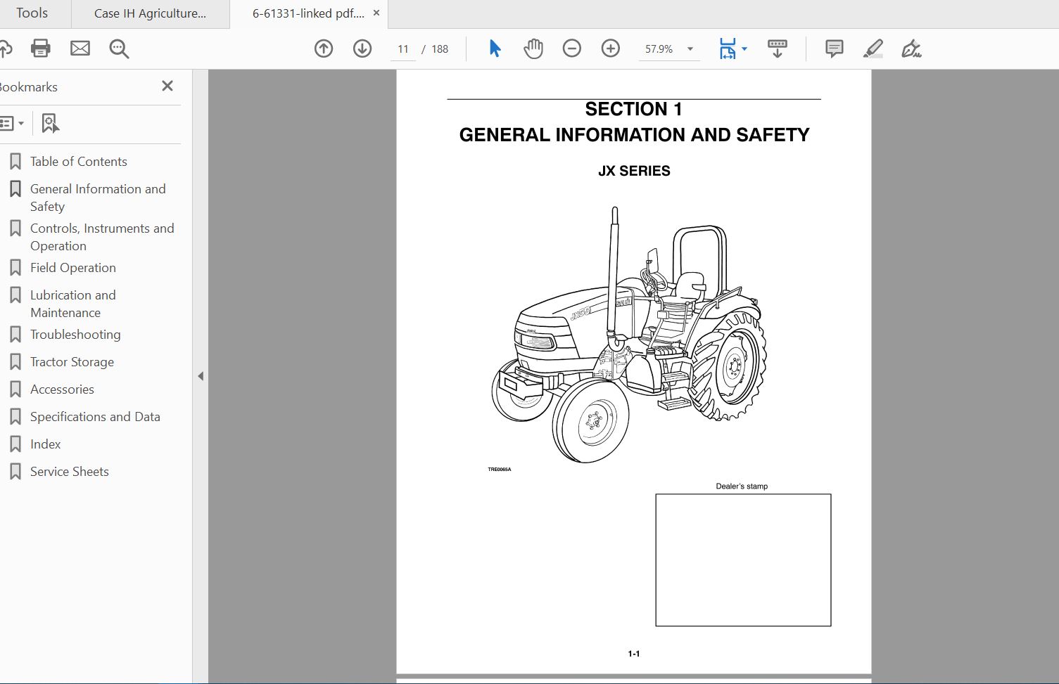 Case IH Tractor JX55 JX65 JX75 JX85 JX95 Operators Manual6 61331 2