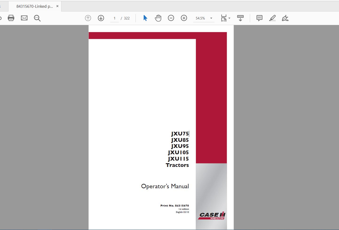 Case IH Tractor JXU758595JXU105115 Operators Manual84315670 1