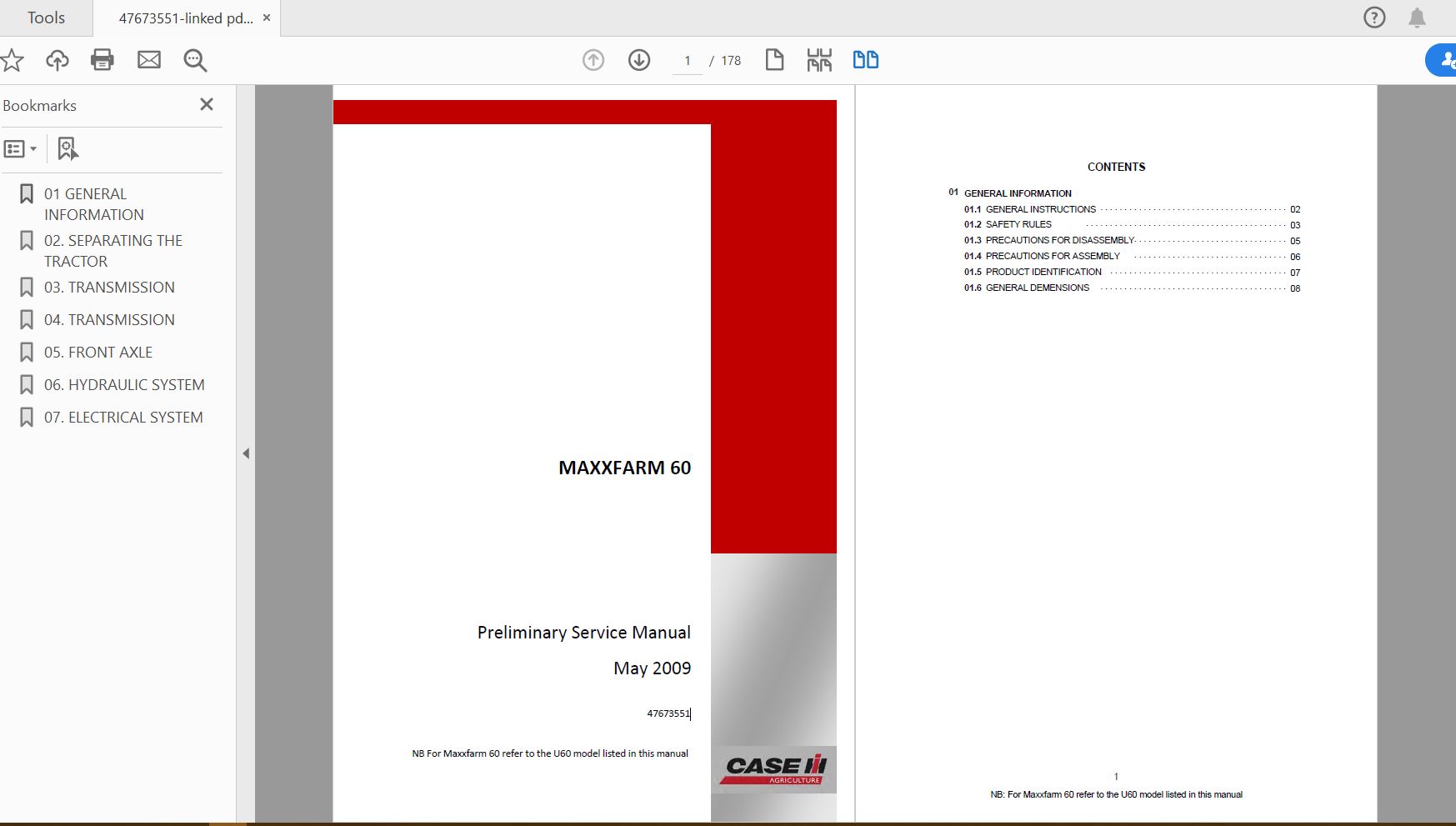 Case IH Tractor MAXXFARM 60 Service Manual47673551 1