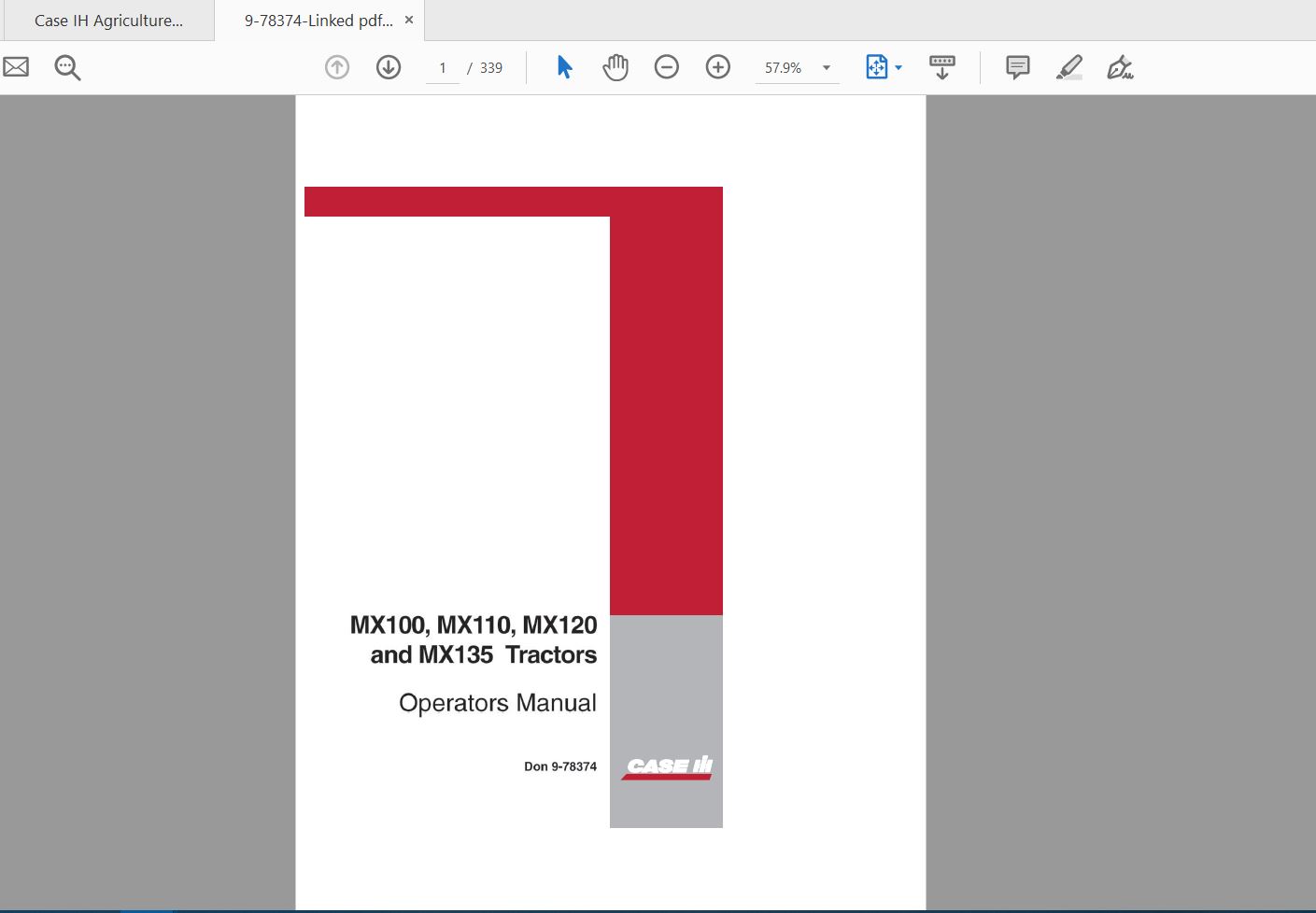 Case IH Tractor MX100 MX110 MX120 MX135 Operators Manual9 78374 1