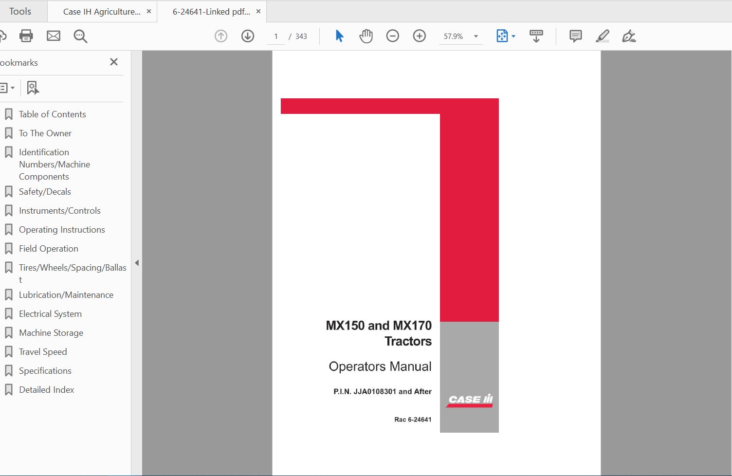 Case IH Tractor MX150MX170 JJa0108301 And Aft Operators Manual6 24641 1