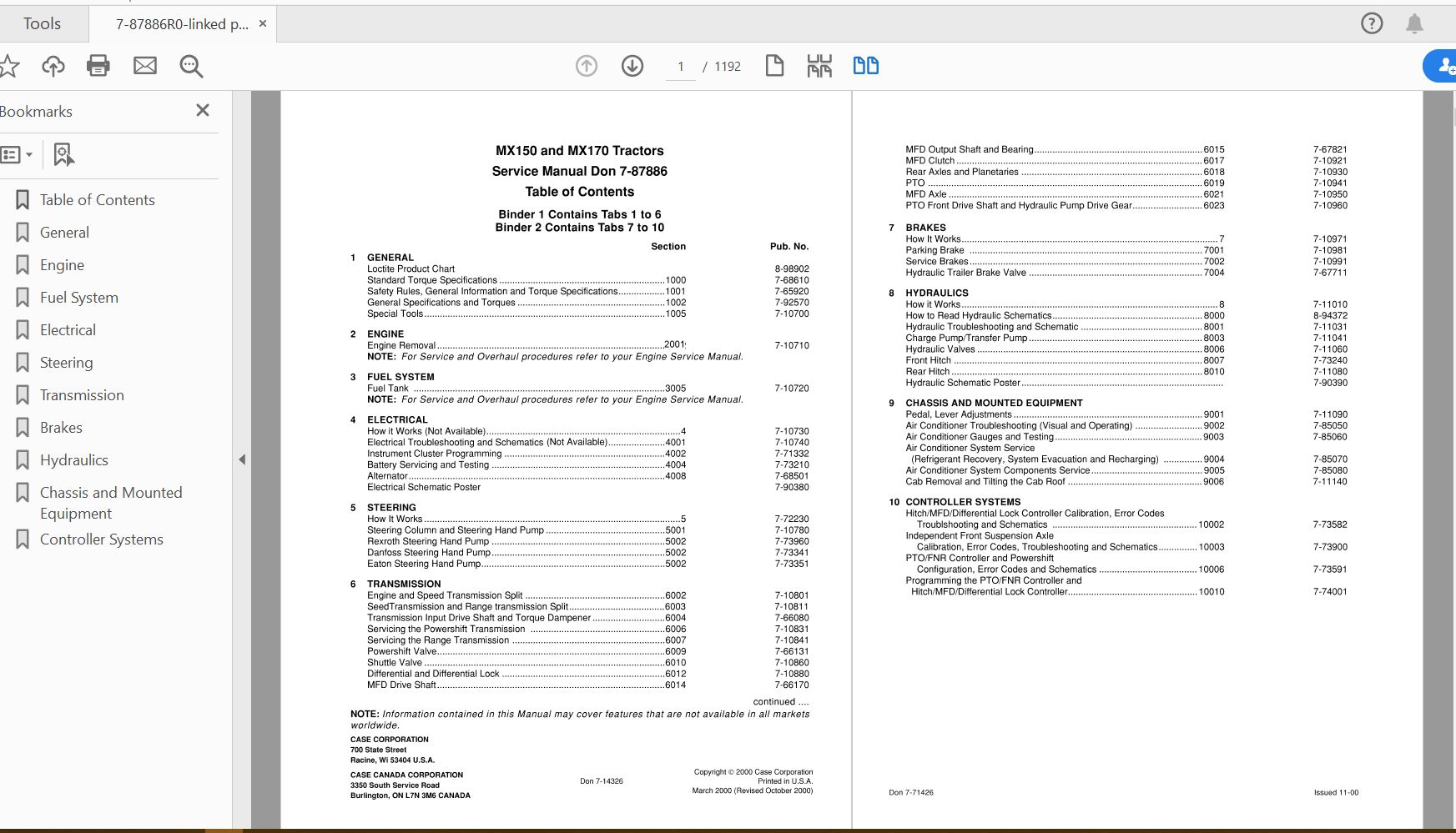 Case IH Tractor MX150 MX170 Service Manual7 87886R0 1