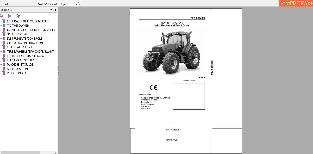 Case IH Tractor MX150 and MX170 Operators Manual6 2051 2
