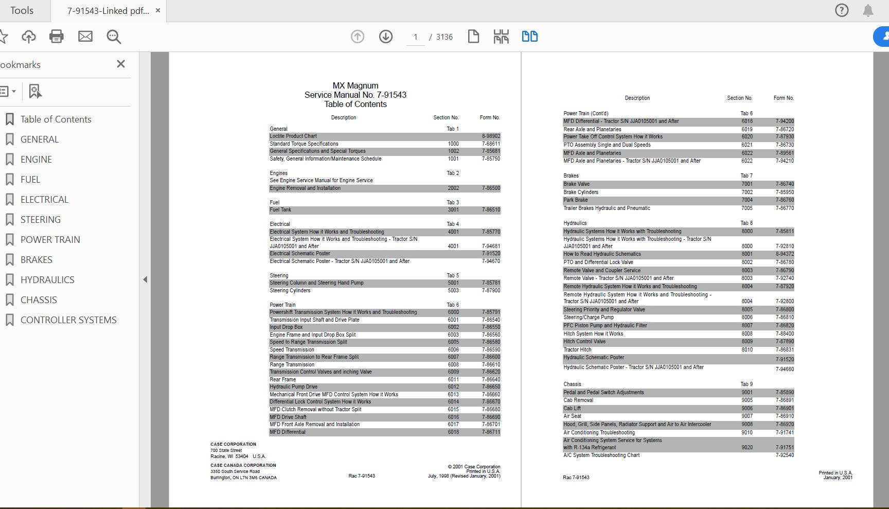 Case IH Tractor MX180MX200MX220MX240MX270 Service Manual7 91543 1