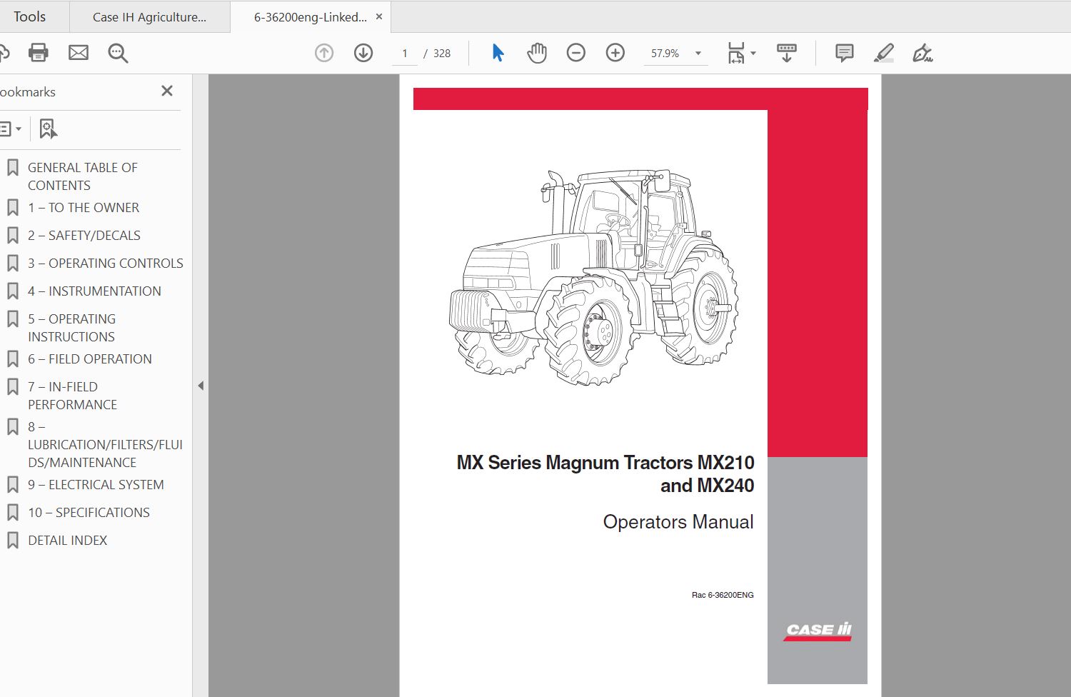 Case IH Tractor MX210MXx240  Emerging Market russia Only Operators Manual6 36200ENG 1