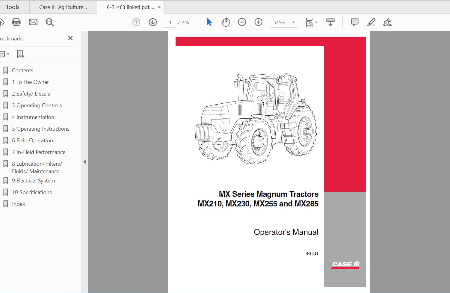 Case IH Tractor MX210 MX230 MX255 MX285 Series Magnum Operators Manual6 31483 1