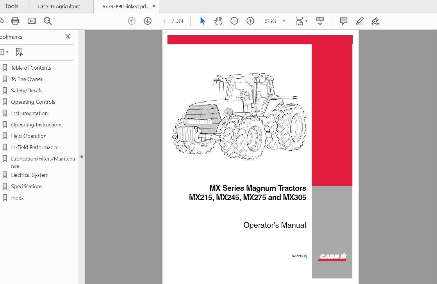 Case IH Tractor MX215 MX245 MX275 MX305 Operators Manual87393890 1