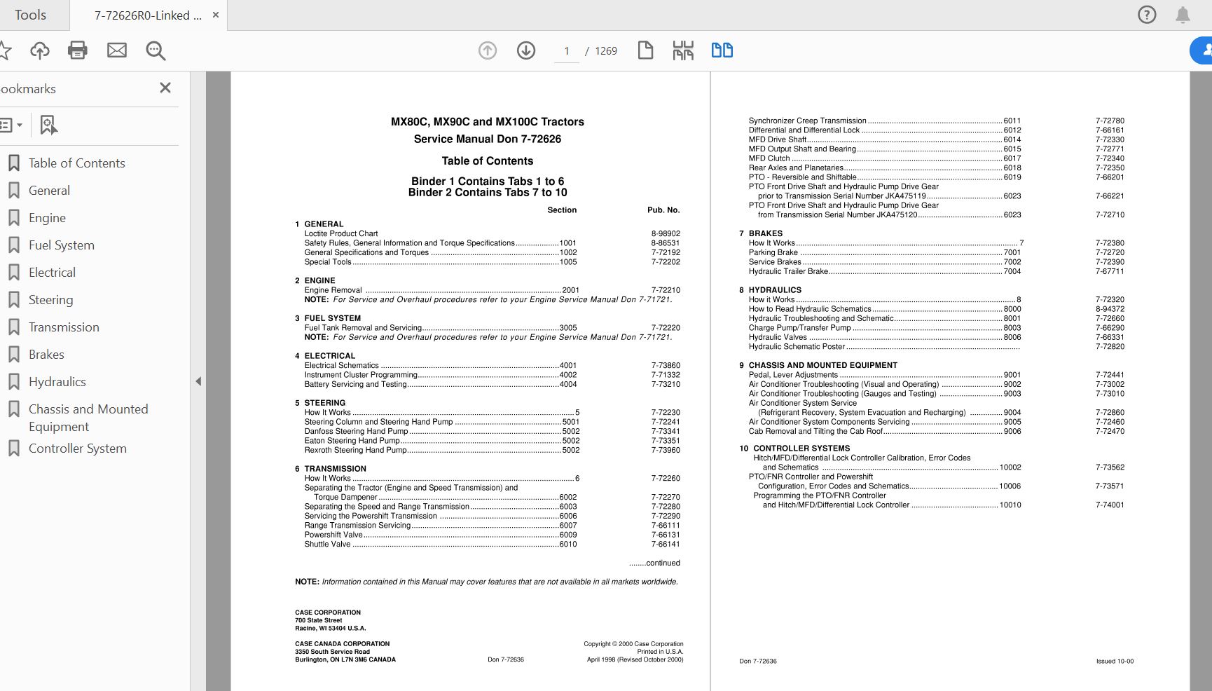 Case IH Tractor MX80CMX90CMX100C Service Manual7 72626R0 1