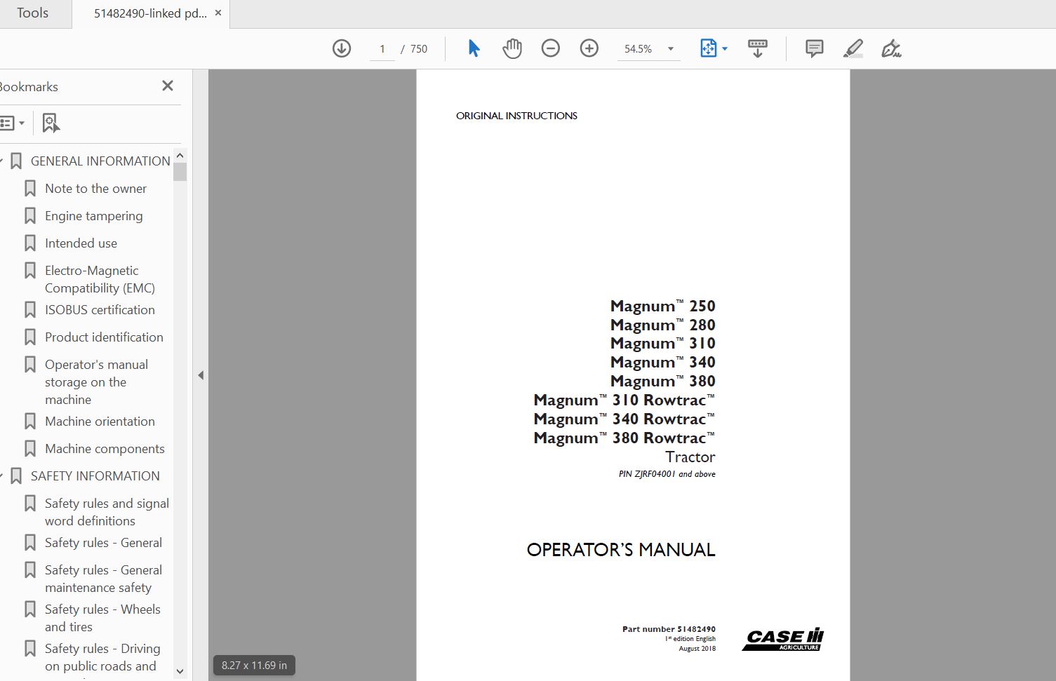 Case IH Tractor Magnum 250280310340380Magnum 310340380 Rowtrac Operators Manual51482490 1