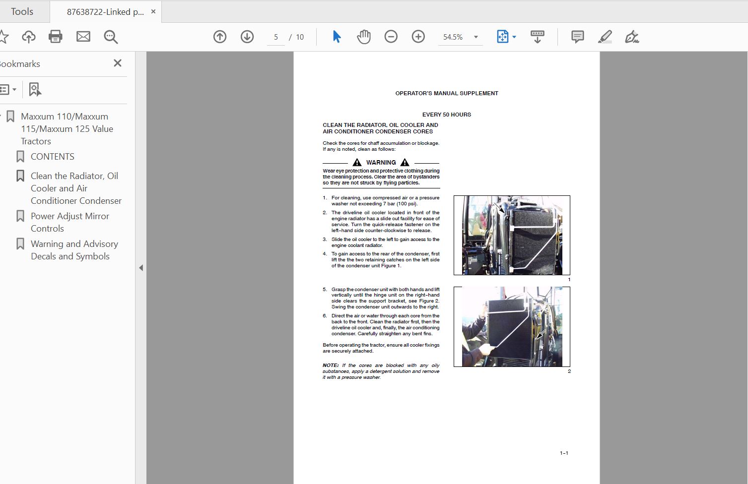 Case IH Tractor Maxxum 110115125 Value Supplement Operators Manual87638722 2