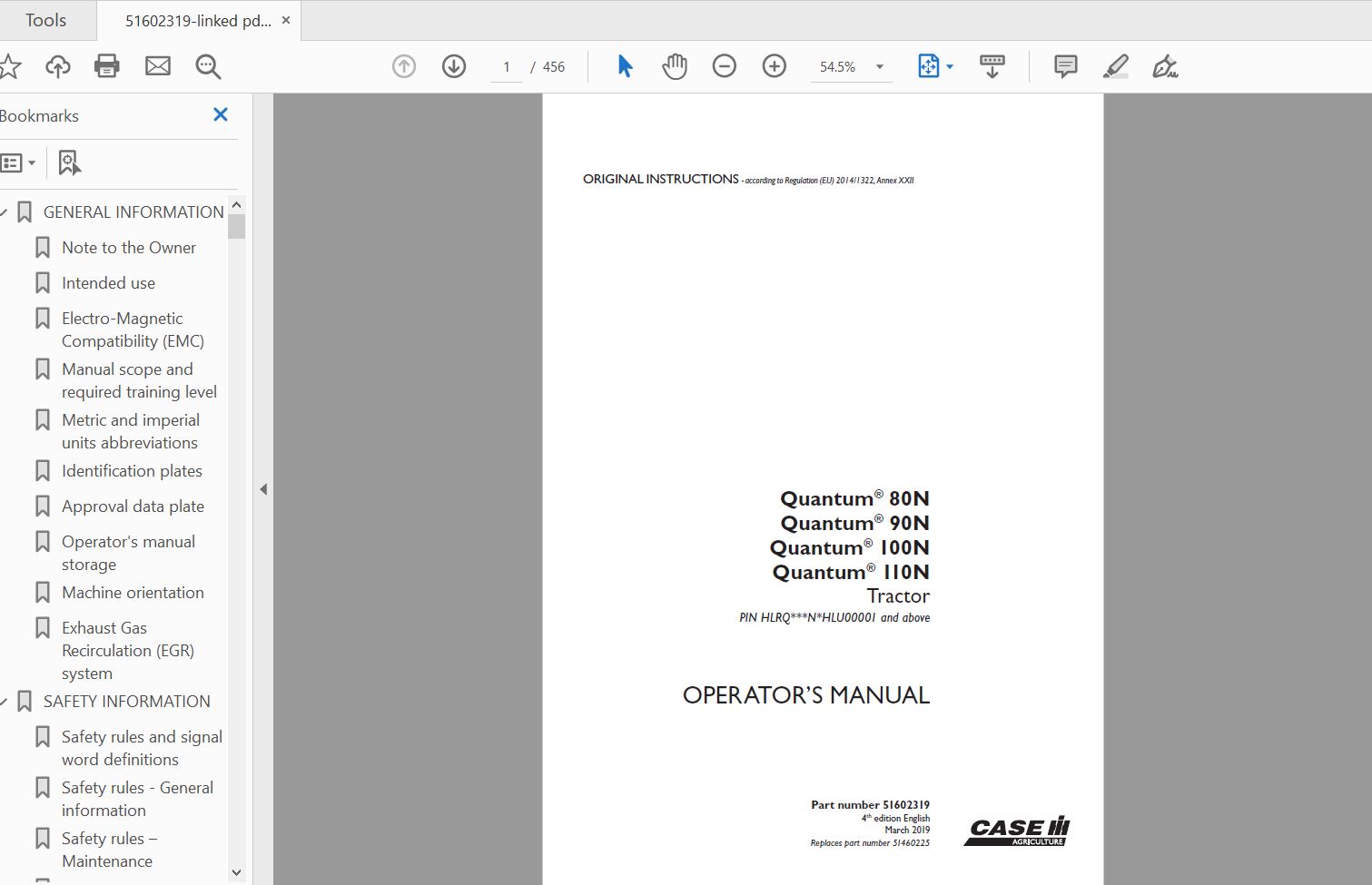 Case IH Tractor Quantum 80N90N100N110N Operators Manual51602319 1