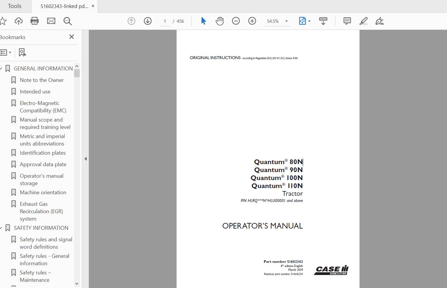 Case IH Tractor Quantum 80N90N100N110N Operators Manual51602343 1