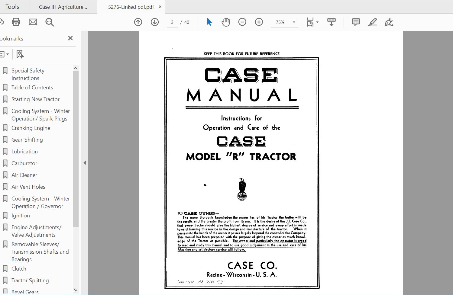 Case IH Tractor R Operators Manual5276 2