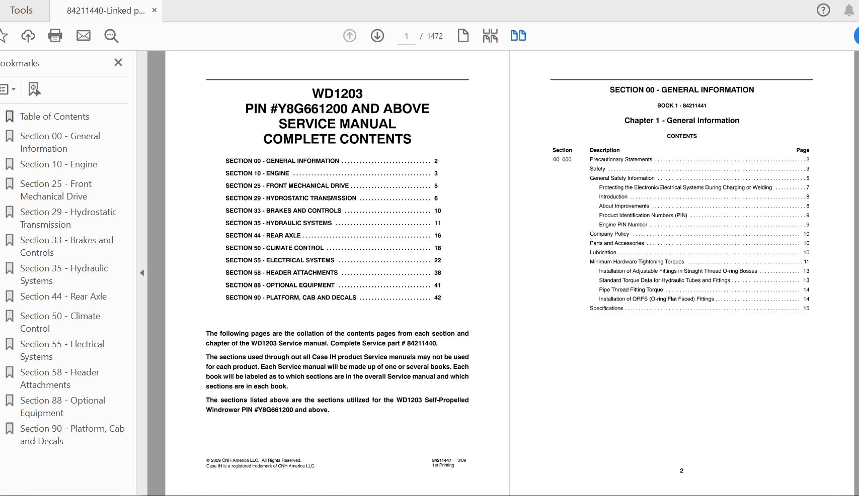 Case IH Tractor WD1203 Windrower Service Manual84211440 1