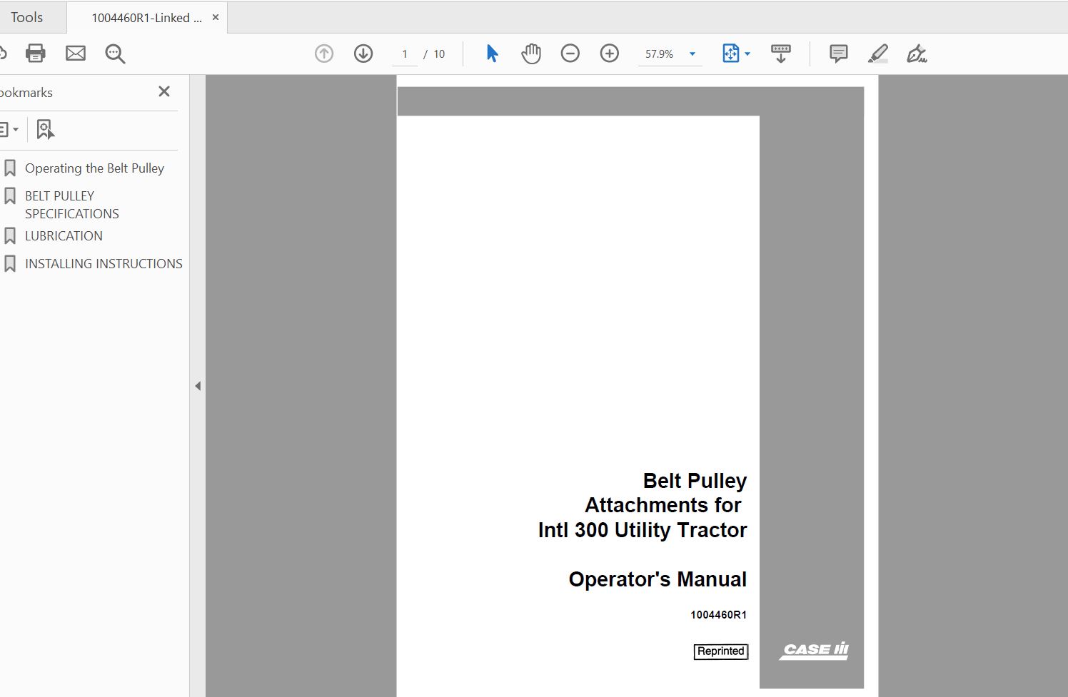 Case IH tractor Belt Pulley Attachments for Intl 300 Utility Tractor Operators Manual1004460R1 1