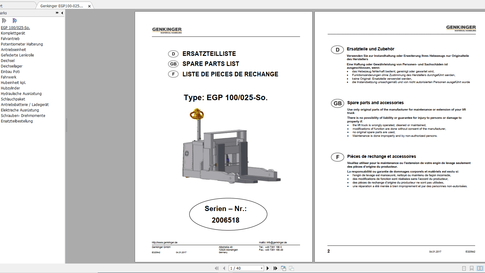 Genkinger EGP100 25 So SN2006518 Operators ManualSpare PartsSchematic 3
