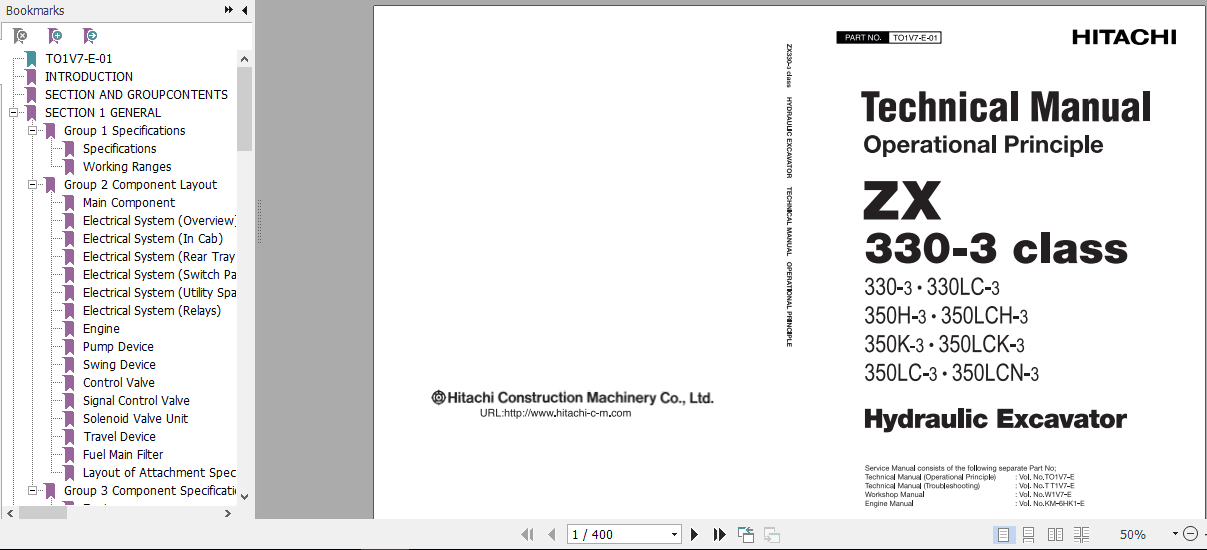 HITACHI Hydraulic Excavator ZX350 3ZX330 3 Technical Manuals 3