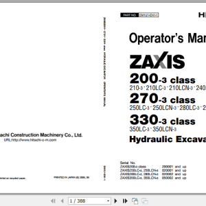 HITACHI Hydraulic Excavator ZX350 ZX330 Operators Manuals 2