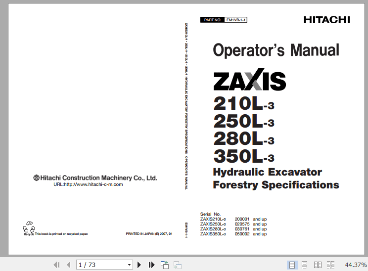 HITACHI Hydraulic Excavator ZX350 ZX330 Operators Manuals 5