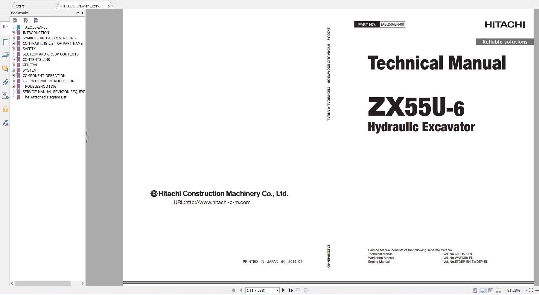 HITACHI Crawler Excavator ZX55U 6 Technical ManualTAEQ50 EN1