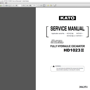 Kato Hydraulic Excavator HD1023 III 306351 Service Manual 1