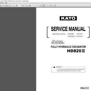 Kato Hydraulic Excavator HD820 III 306332 Service Manual 1