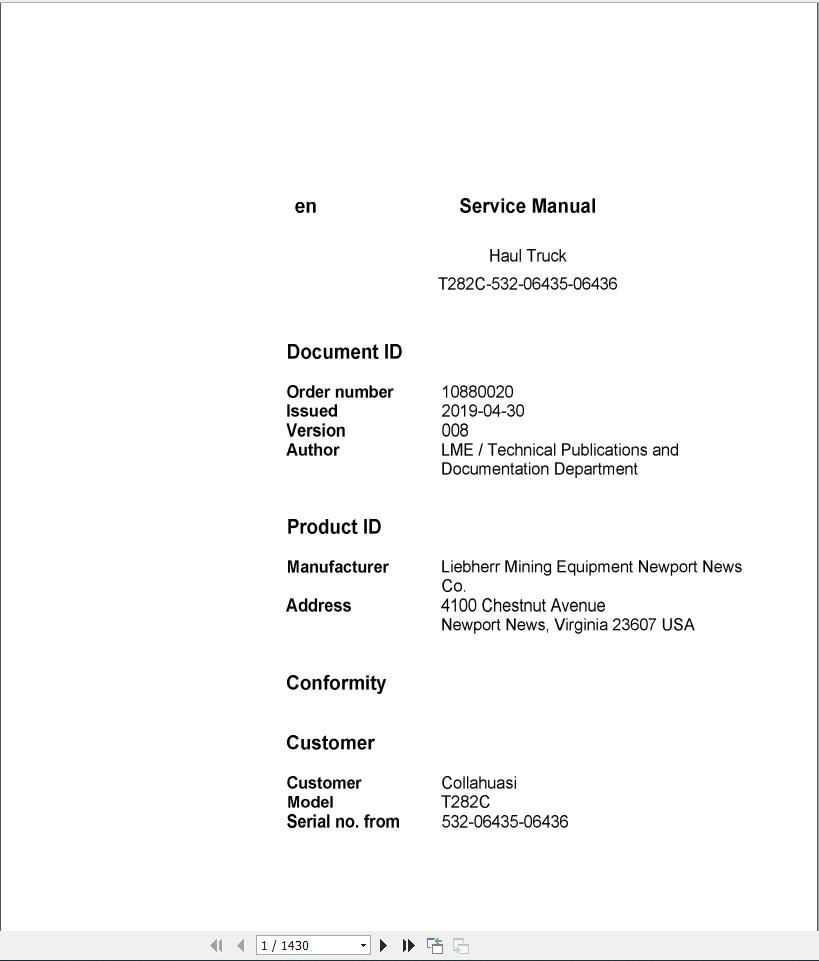 Liebherr Mining Truck Service Manual Updated 042019 Full3